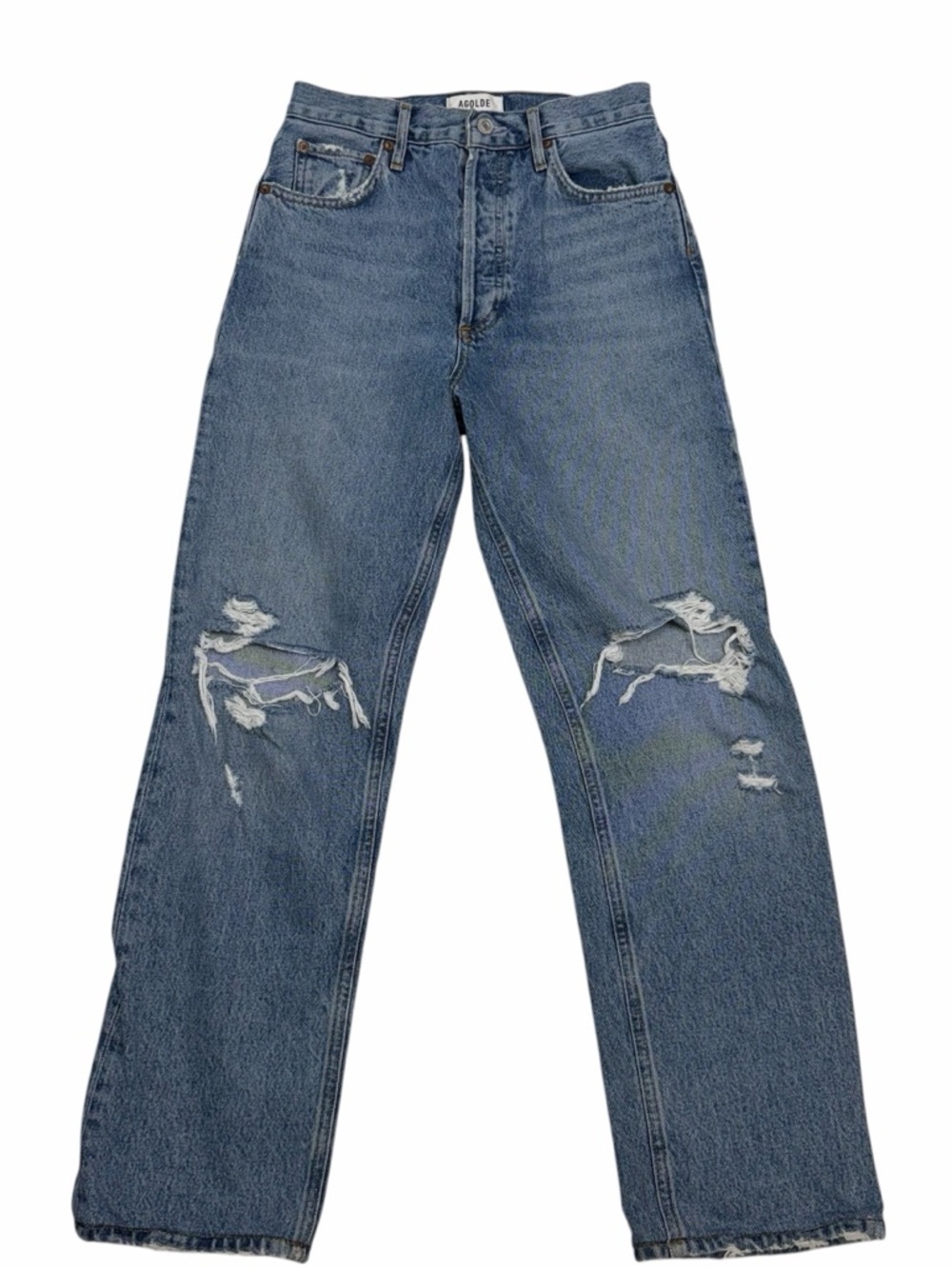 AGOLDE Classic Blue Straight-Leg DistressedJeans Size 25